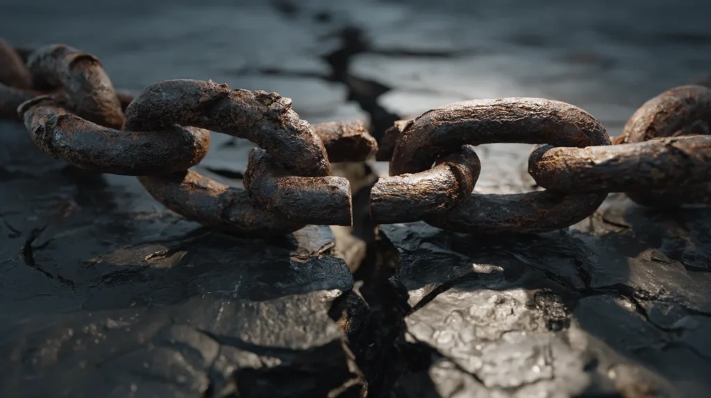 The chains of Fenrir breaking apart at the start of Ragnarök in Norse mythology