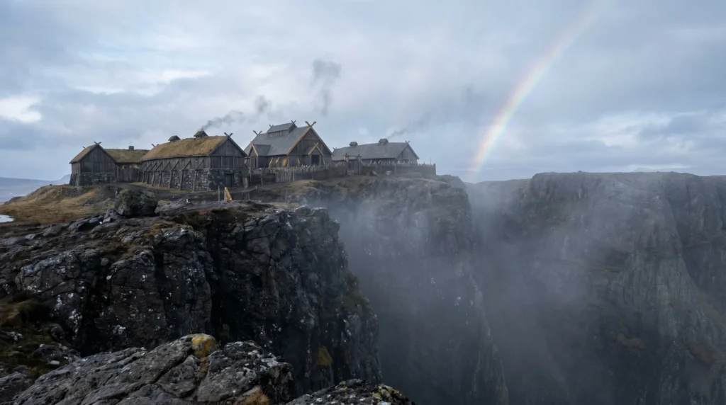 Asgard the realm of the Norse gods in the nine worlds connected by Yggdrasil