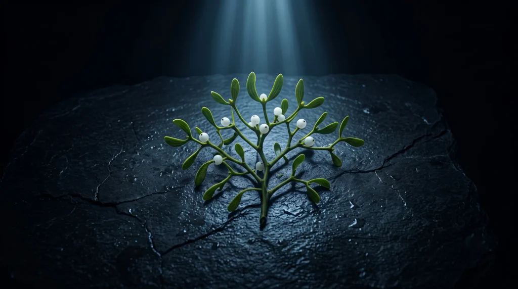 A sprig of mistletoe, the one plant Frigg overlooked, which caused the death of Baldr in Norse mythology