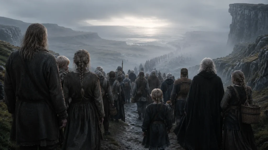 Ordinary Norse dead walking the path to the realm of Hel instead of Valhalla
