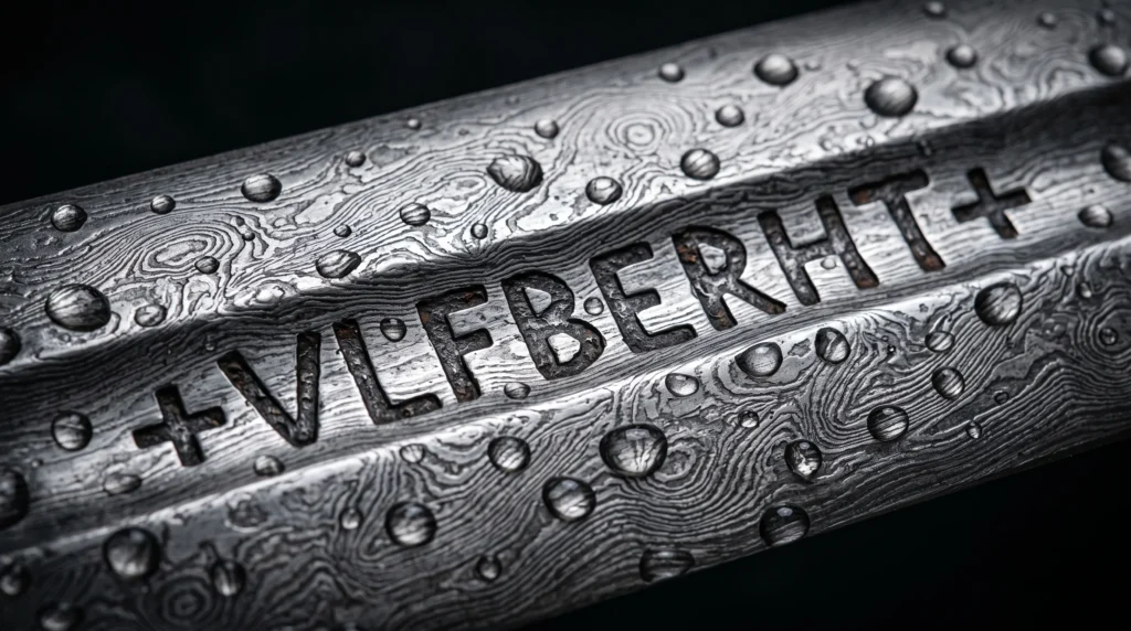 Ulfberht Viking sword blade with inlaid signature, the luxury brand of the Viking Age