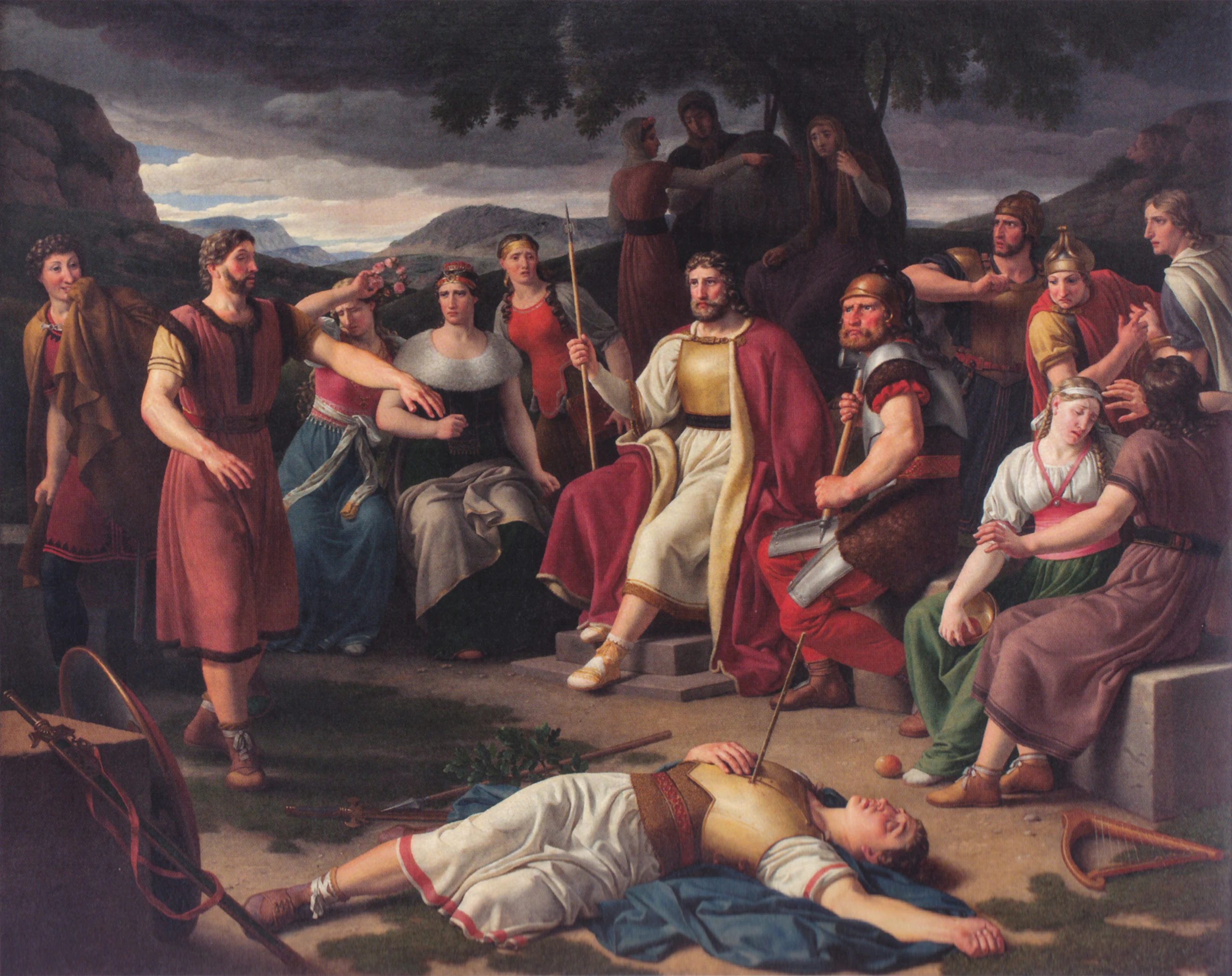 Baldr lying dead before the assembled gods in Eckersberg’s 1817 painting.